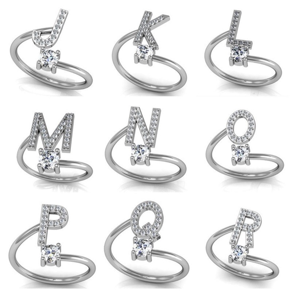 Jewelry Silver Letter K Initial Crystal Open Bypass Ring Poshmark